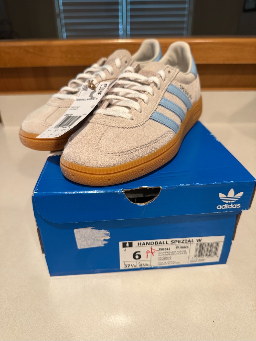 Adidas Handball Spezial- Cream with Light Blue Stripes